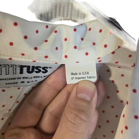 RRRRUSS White Polka Dot Button-Up Blouse - L - Retro Classic Blouse [0415] - Picture 6 of 9